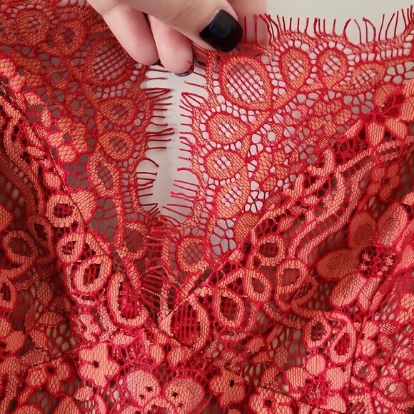 FOR LOVE AND LEMONS | Lace Dress Bodysuit See Through Red Sz SMALL - Picture 4 of 7